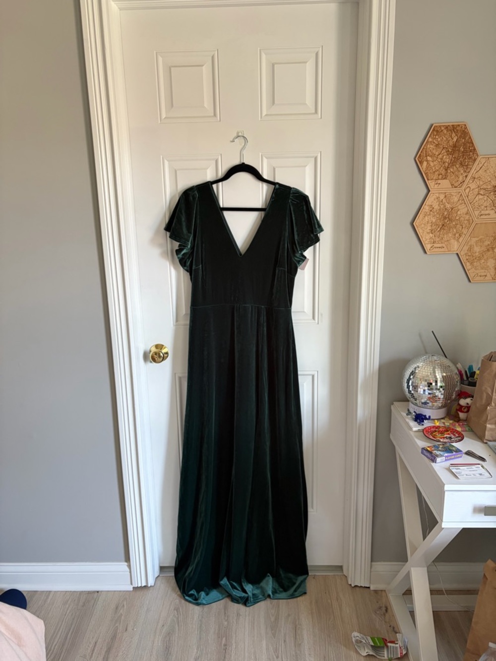 Birdy Grey Emerald Green Velvet V-Neck Maxi Dress